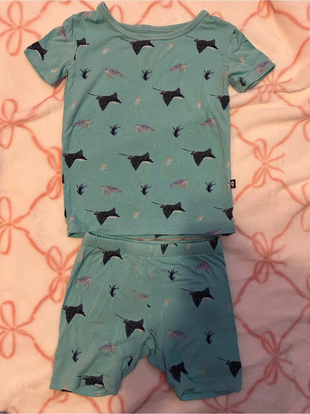 Kyte BABY Teal Short Sleeve Pajama Set with Narwhal Pattern